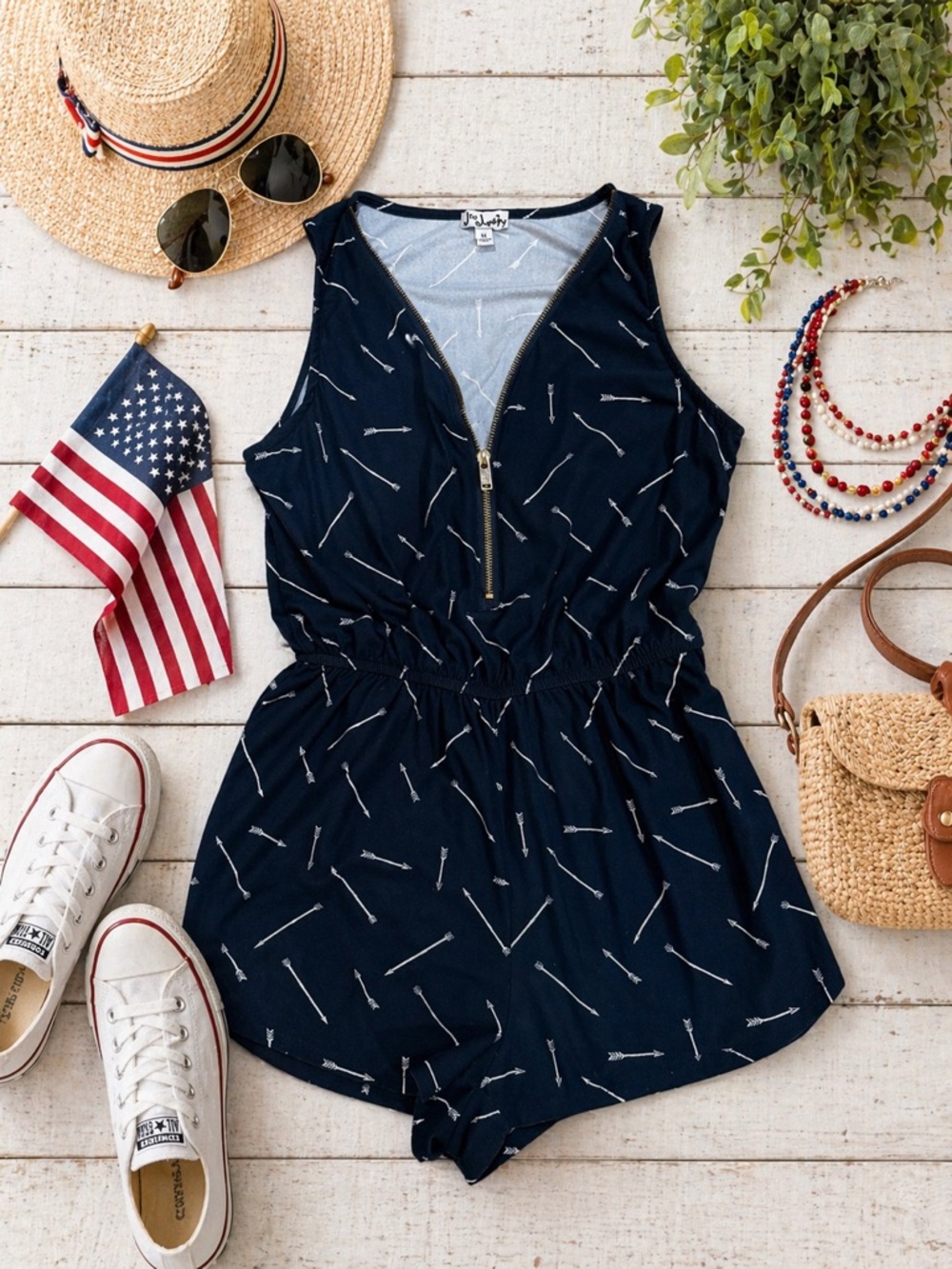 J for Justify Navy and White Arrow Print Top